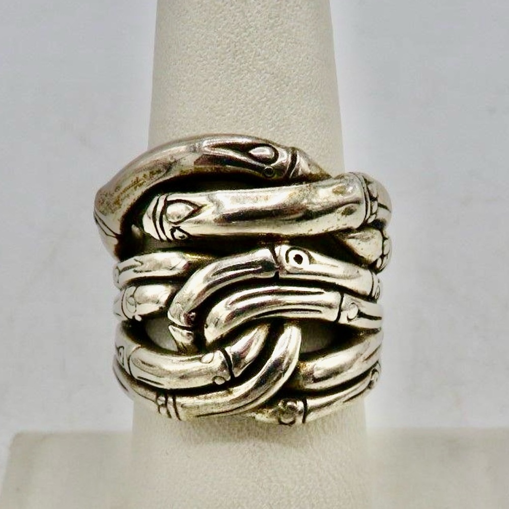 John Hardy 925 Sterling Silver Wide Bamboo Ring Size 7.25 Lot#365